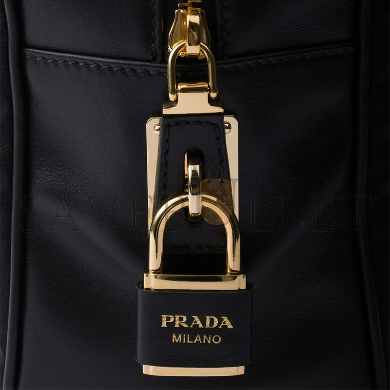 Pra*a large re-nylon and leather top-handle bag with padlock 1bb131 (34*23*10cm)